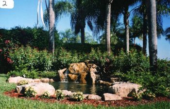 garden with a hardscape waterfall