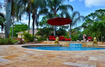 outdoor spa pools with Travertine deck