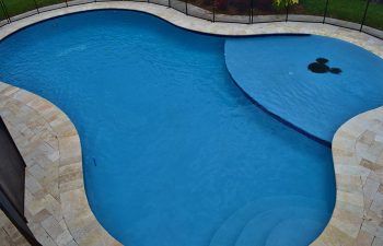 backyard swimming pool with paver deck and security fencing