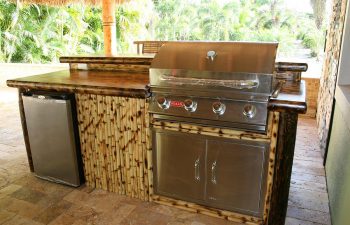 patio with tiki roof and outdoor kitchen