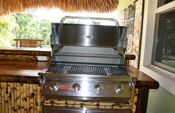 patio with tiki roof and outdoor kitchen