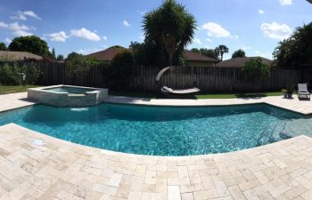 backyard swimming pool with jacuzzi and paver deck